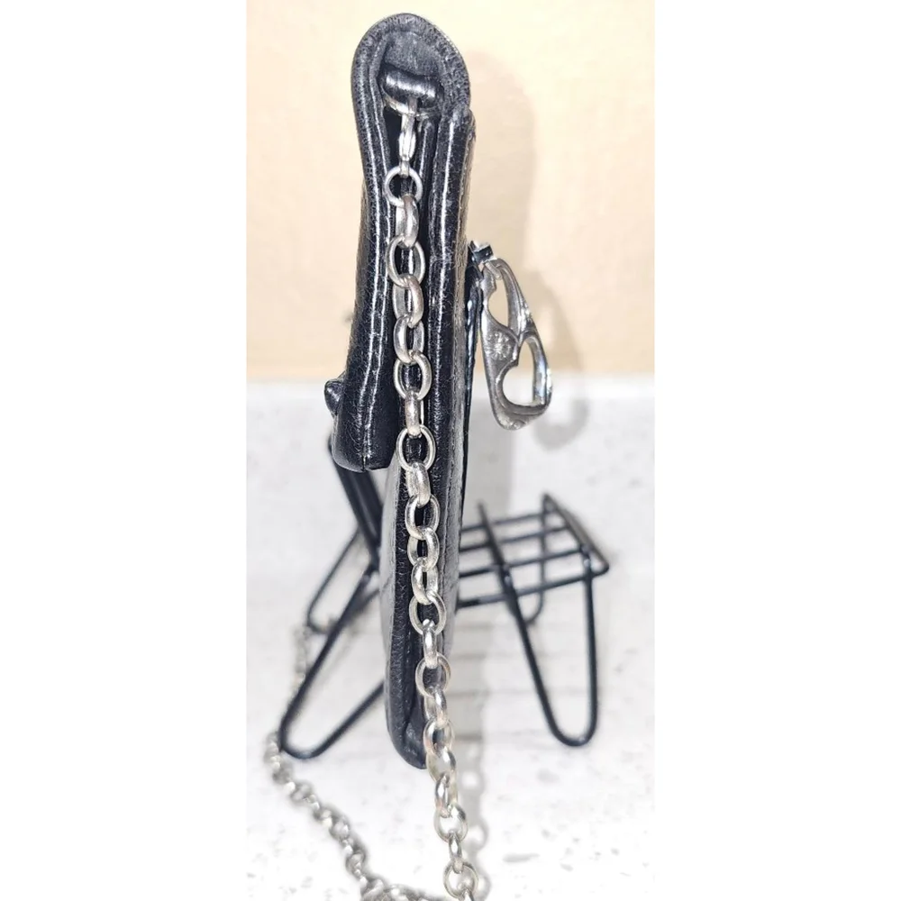 Brighton Black Leather Chain Crossbody Wallet Bag